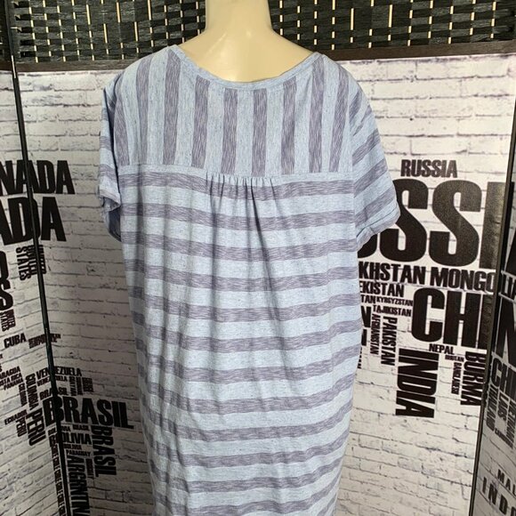 Natural Reflections Blue Striped Short Sleeve Top - Picture 4 of 6